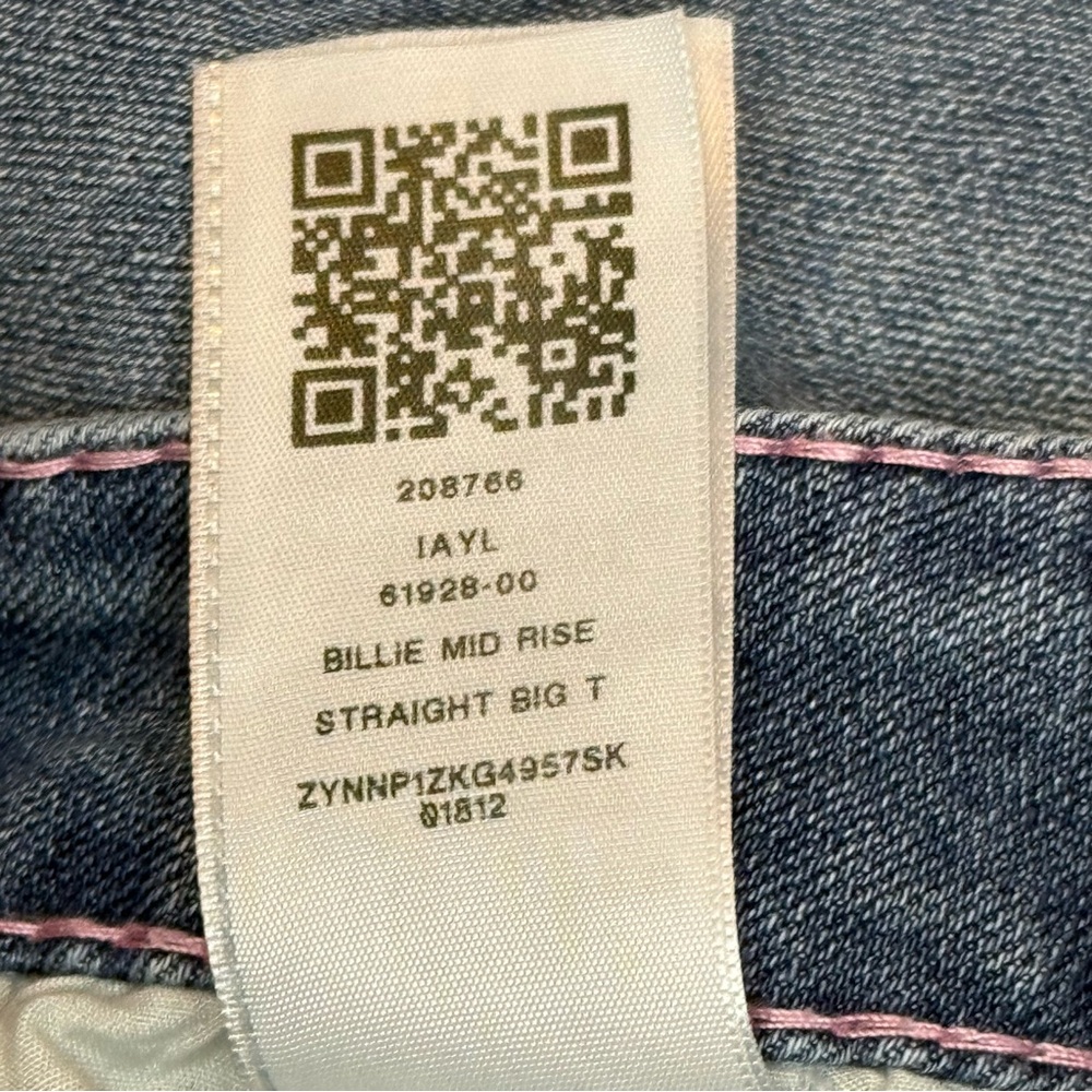 NWOT True Religion Billie Super T Pink Stitch Straight Jeans - Size 24 - Picture 9 of 10